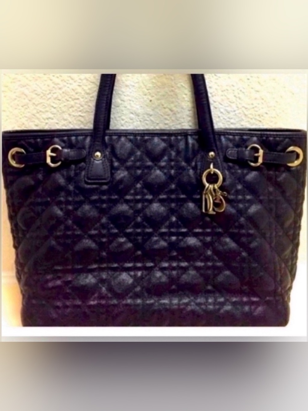 Authentic Christian Dior made in Italy in Black Quilted Leather Tote Bag